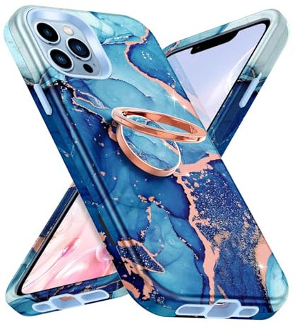 Petocase for iPhone 13 Pro Max case,Heavy Duty with Rotation Ring Kickstand,Tempered Glass Screen Protector Full Body Shockproof Rugged 3 in 1 Case Anti-Scratch for iPhone 13 Pro Max,Blue