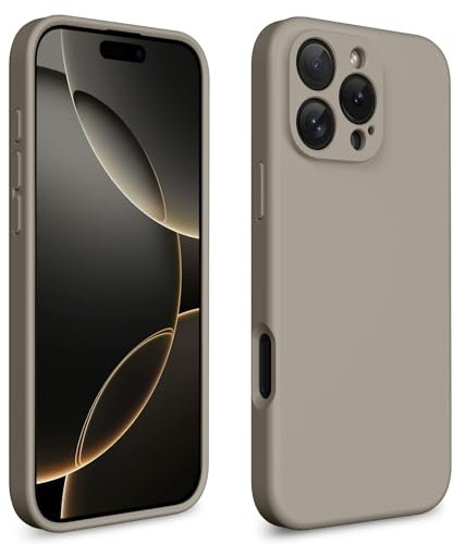 CALOOP Slim-Fit for iPhone 16 Pro Max Case,Skin Soft Liquid Silicone,Sturdy Hard Frame Shockproof Cover with Anti-Scratch Microfiber Lining,Full Protection for Screen and Lens,6.9 inch,Clay