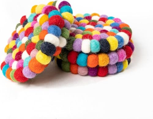 Runde Filzkugel-Untersetzer, 5 Stück, Woll-Tischuntersetzer, Filz-Untersetzer, bunte, saugfähige Untersetzer, handgefertigte Filzuntersetzer für Getränke, Regenbogen-Filz-Untersetzer (rund)