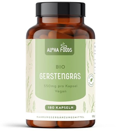 Bio Gerstengras Kapseln – Hochdosiert mit 1650 mg je Tagesdosis – 180 Vegane Kapseln – Laborgeprüft & Made in Deutschland – Alpha Foods