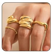 Irikdescia Dicke Goldringe Frauen, Zarte Silber Ringe, Stapelbare Ringe, Statement Ringe, Vintage Schmuck, Y2K Schmuck, Chunky Silber Beschichtet Ringe Frauen Set(Golda)