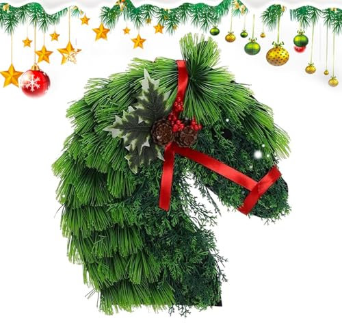 Qutalmi Pferdekopf-Weihnachtskranz, Pferdekopf-,Weihnachten Pferdeköpfe Türkranz | Weihnachtskranz für den Außenbereich, Tannenzweige, Kränze für die Haustür, saisonale Dekoration für die