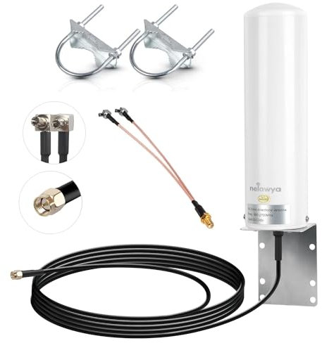 Nelawya Antenne extérieure 4G LTE à gain élevé 10-12 dBi avec fiche SMA / Dual TS9 mâle adaptateur antenne extérieure pour Huawei ZTE 4G LTE Hotspot Router Modem Netgear Nighthawk M1 MR1100
