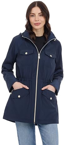 Michael Kors Women's Hooded Anorak Rain Coat and Windreaker, Navy, Large