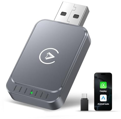 Carplay Wireless Adapter Android-Auto Adapter: 2 in 1 Wired Konvertieren Kabellos, Mini & Stabiler Plug & Play Stick für iPhone iOS 10+/Android 11+, Grau
