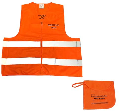 Generisch Brandschutzhelfer Warnweste + Aufbewahrungstasche signalorange/neonorange, Sicherheitsweste Brandschutzhelfer für Evakuierungshelfer in Notfällen, Weste EN ISO 20471 zertifiziert + Tasche