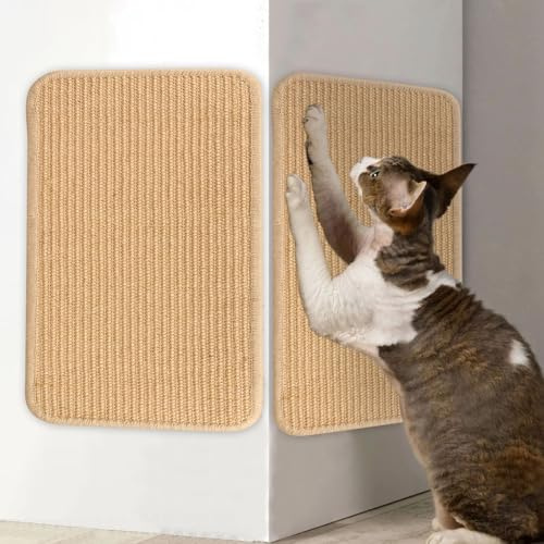 2 Pack Cat Scratching Mat with Strong Adhesive, 40 x 60 cm Natural Sisal Cat Scratch Pads, Self Adhesive Sofa & Furniture Protector for Cats, Wall, Carpet & Door Scratch Guard (Brown)