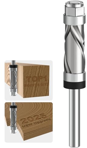 Carbide Compressiom Flush Trim Router Bit 1/4 Shank, Top & Bottom Bearing, 2+2 Flute, 1/5.1 cm Cutting Dia, 2.5 cm Cutting Length, Spiral Up-Down Pattern Template Flush Cut Router Bit for Wood