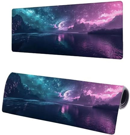Large Mouse Mat Starry Sky, XXL Mountain Gaming Mouse Pad Desk Pad 900x400x3mm, Keyboard Mat with Non-Slip Rubber Base, Soft Smooth Surface, Stitched Edges Mousepad, Improved Precision and Speed F-2