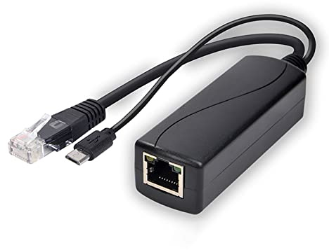 Pitadue Répartiteur PoE 5 V MicroUSB Power Over Ethernet 48 V vers 5 V PoE Splitter pour appareil photo MicroUSB Type C DC 5,5 x 2,1 DC3,5 x 1,35