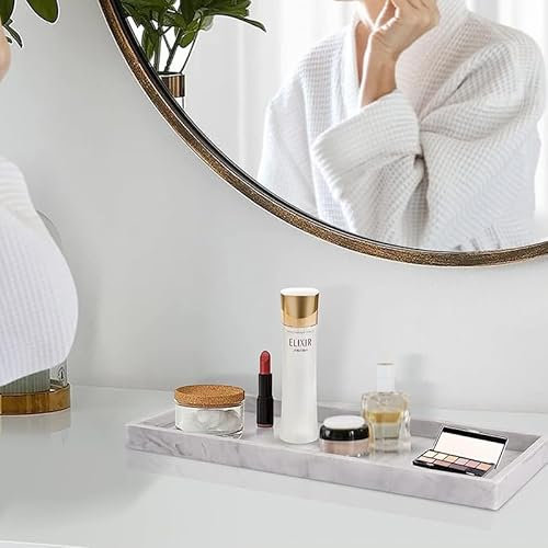 Big Size Bathroom Vanity Tray, Silicone Marble Tray,for Perfume Candles Soap Towel Plant Bathroom Accessories