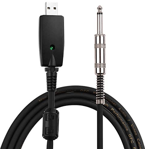 USB Guitar Audio Cable, 6.35mm Mono Electric Guitar Connection Cable for PC Recording, Supports Windows/MacOS