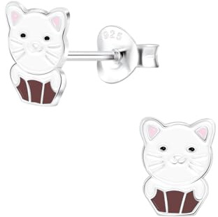 Monkimau Mädchen Ohrringe Katze | Ohrstecker aus 925 Sterling Silber | Kinderohrringe hypoallergen