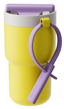 CHAKO LAB Isolierte Edelstahl-Wasserflasche mit zwei Trinkmöglichkeiten, Twist-Becher, BPA-frei, auslaufsicher, 480 ml Flasche mit Keramikbeschichtung, Zitronengelb