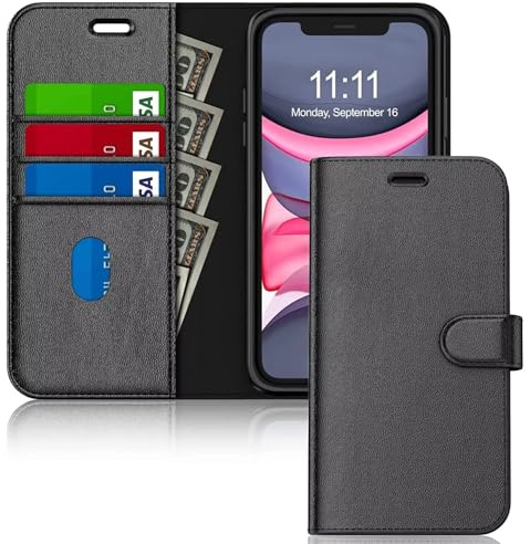 KK KENIK iPhone 14 Pro Wallet Case, Leather Flip Cover with Card Holder, Stand Feature, Magnetic Closure, Compatible with iphone 14 Pro Black