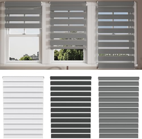 LZQ Doppelrollo Klemmfix ohne Bohren|B120 x H150cm Grau|Fenster Rollos für Innen|Duo Rollo Klemmrollo mit Lichtdurchlässig und Verdunkelnd|Höhe Stufenlos Verstellbar