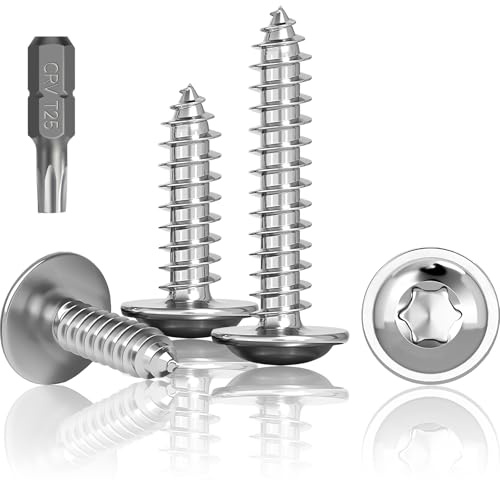 HXJDAM 150 Stück Blechschrauben Edelstahl Holzschrauben Torx M5x40mm | Selbstschneidende Schrauben mit Scheibe, Rostfrei A2 V2A Torx Schrauben Vollgewinde, Flachkopfschrauben mit T25 Bohre