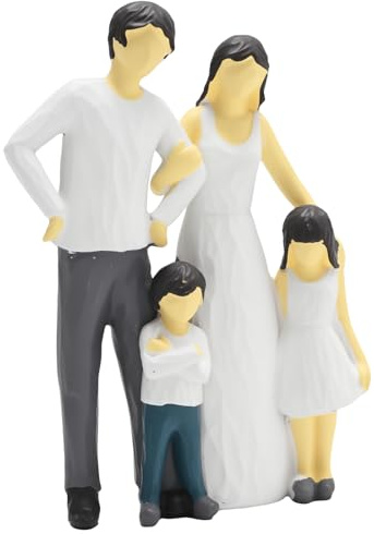Ollanoos Family of 4 Home Decor Figurines, Resin Family Figurine Sculpture, Ideal as a Memorial Gift for Home Decoration Bedroom Living Room Tabletop