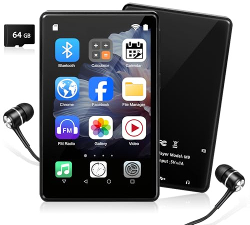 96GB MP3 Player mit Bluetooth und WiFi - MP3 Player für Kinder, MP4 Player mit Android 13 OS, Touchscreen mit 4-Zoll-IPS-Display, Unterstützt Spotify und Play Store, FM Radio, Inklusive Kopfhörern