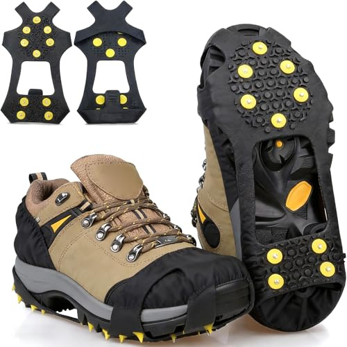 Spikes für Schuhe Winter mit 10 Anti Rutsch Spikes, 2026 Neu Schneeketten für Schuhe, Geeignet Zum Wandern, Wandern, Eisfischen, Schnee, EIS Usw. Winterliche Outdoor AktivitäTen