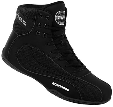 Hixingo Chaussures de Lutte pour Homme Femme 36-46, Chaussures de Boxe avec Antidérapantes Semelles en Caoutchouc Légère et Respirantes pour Boxe, Kickboxing, Lutte (RD04 Noir,42)