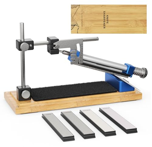 HIUYRFS Messerschärfer Profi Set mit Aufbewahrungsbox aus Holz, Professioneller Messerschleifer mit Schnellspann-Design, Einstellbarer Winkel 0–30° Messerschärfer Set für Feinschleif-Polierwerkzeug
