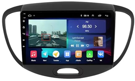 Estéreo de Automóvil para Hyundai i10 2007-2013 HD Pantalla Táctil+Llamadas Manos Libres Bluetooth+WiFi, Navegador GPS/Mandos Volantes, 4 Nuclear 4G+64G
