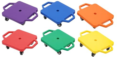 6er Set Scooter Board mit Haltegriffen, Kleines Rollbrett mit 4 Rollen, Balance Board für Koordination & Core-Training, rutschfeste Oberfläche, Tragfähigkeit 120 kg pro Board, 6 Farben