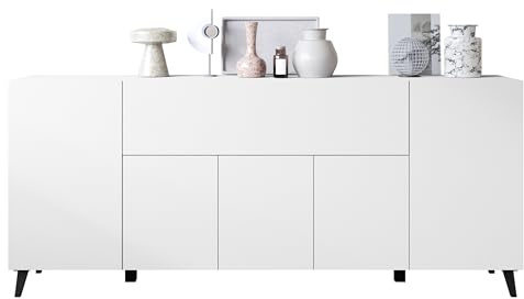 Mirjan24 Kommode Parsea 180, Sideboard mit 5 Türen und 2 Schubladen, viel Stauraum, ideal für Wohnzimmer, Schlafzimmer, Diele oder Flur (Weiß)