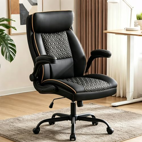 Hellove Bürostuhl Ergonomisch 185 kg | Schreibtischstuhl PU-Leder | Ergonomischer Drehstuhl, Chefsessel, Computerstuhl, Büro PC Stuhl, Hohe Rückenlehne, Klappbare Armlehnen