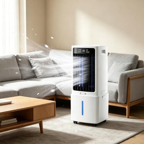 Condizionatore Portatile Senza Finestra 3-in-1, 12L Raffrescatore d'aria con Telecomando, 3 Velocità, Timer 12h, Confezioni di Ghiaccio, per Casa, Garage e Ristoranti Interni ed Esterni