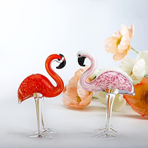 H&D HYALINE & DORA Moderne Madmade Verre Flamingo Figurine d'art en Verre soufflé, Figurines de Cristal collectionnables (Paquet de 2)