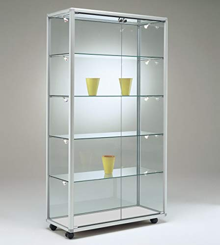 MHN Glasvitrine mit Rollen T 52,5 x B 79 x H 184,5 cm - breite Glas Standvitrine abschließbar - Ausstellungs-Vitrine ohne Beleuchtung