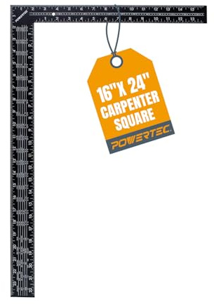 POWERTEC Framing Square, 16 x 24 Inch Steel Carpenter Square with Rafter Tables, Framing Tools & Right Angle Ruler for Carpenter, Woodworking, Construction (80008)