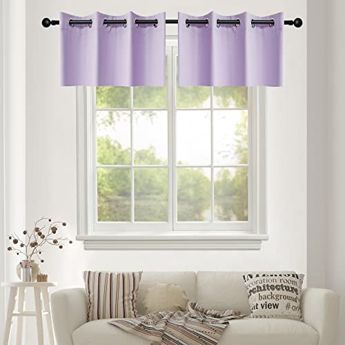 YGO Light Purple Blackout Window Valances for Loft Kitchen - Lilac Grommet Small Curtain Valances (52 x 18 Inch Length,2 Panels)