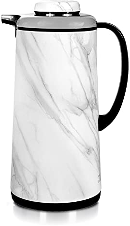 Royalford Marble Vacuum Flask | Double Walled Vacuum Insulated Tea Carafe 1600ML /54OZ Jug | Heat & Cold Retention, Thermal Insulated Airpot | Portable & Leak Proof, Preserves Flavor & Freshness