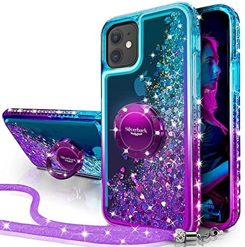 Miss Arts Coque pour iPhone 11, Fille Silicone Paillette Bling Glitter de Luxe avec Support, Liquide Gel Housse Etui de Protection pour Apple iPhone 11 6.1” - Pourpre