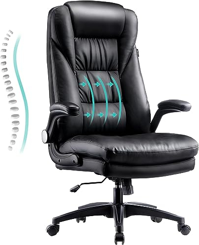 Hbada Sedia da ufficio Sedia da scrivania Sedia direzionale sedia ergonomica girevole Schienale ispessito in ecopelle Bracciolo pieghevole nero