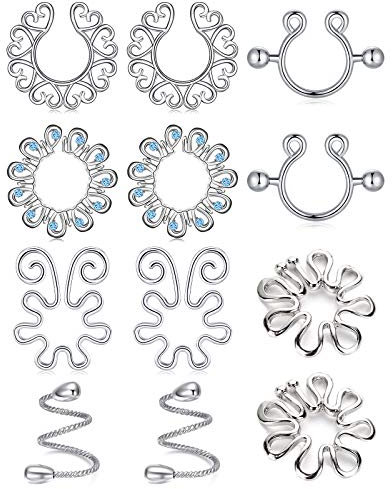 AceFun Edelstahl Nippelschmuck Ohne Piercing - Silber Nippel Ringe 6 Paare, Fake Brustwarzenpiercing, Body Schmuck für Frauen und Männer