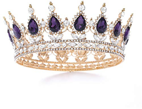 Foyte Barocke Königin Krone und Diadem funkelnde Strass Hochzeit Krone Braut Tiaras Prinzessin volle runde Tiaras Kopfschmuck für Frauen (lila)