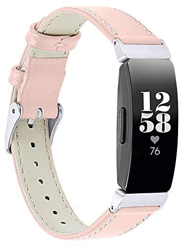 Jennyfly Lederarmband kompatibel mit Fitbit Inspire 2, Frauen Mädchen Slim Leder Ersatzarmband Armbänder mit Metallschnalle verstellbar 14 - 20,3 cm kompatibel für Fitbit Inspire 2 – Pink