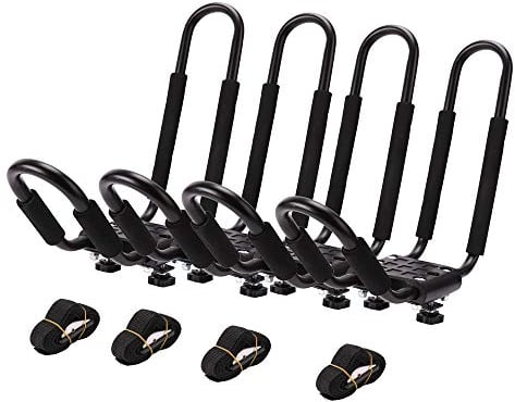 LUVODI Kayak Car Roof Rack, 2 Pairs J Bars Canoe Rooftop Rack Universal Kayak Carrier Storage Stand Bike Boat Surf Ski Board Transport Tool for Car SUV Crossbar