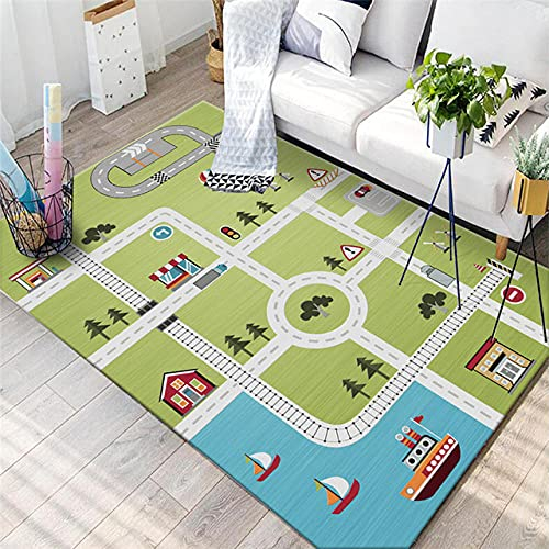 Weich Groß Krabbel Rugs Baby Teppich Waschbar rutschfest Kinder teppiche Hellgrünes Rasendampferhaus80x160CM (2'6''x5'2'')