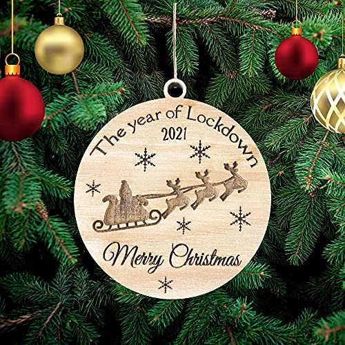 Year of Lockdown 2021 Weihnachtsdeko aus Holz Weihnachtsbaum Deko Weihnachtsdekoration Ornament Weihnachtsbaumschmuck Holz Christbaumschmuck