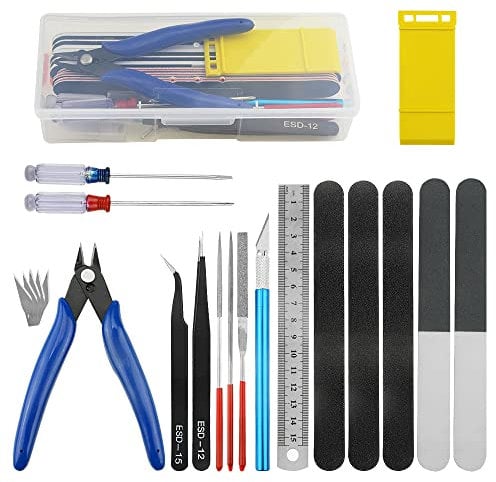 BGTXINGI 21pcs Modeler Basic Tool Craft Kit Gundam Model Toolkit avec boîte en Plastique pour l'assemblage de modèles de Voitures Construction de modèles réparation et Fixation Bricolage Craft Kit