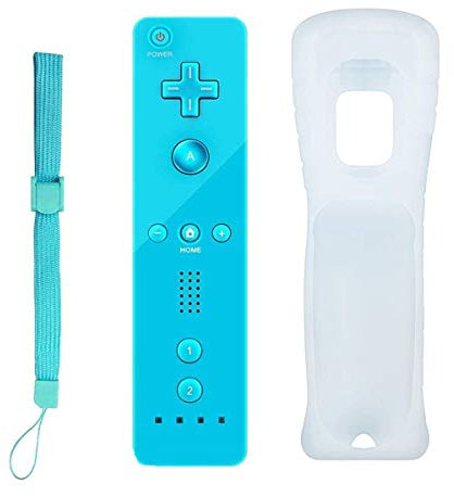 Wii Remote Controller Compatible for Nintendo Wii&Wii U Console - with Silicone Case and Wrist Strap (Bright Blue)