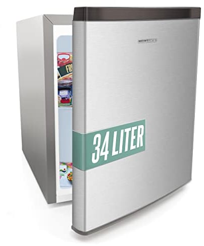 Heinrich´s Mini Gefrierschrank 33L -18°C klein kompakt leise:40db Gefrierbox; wechselbarer Türanschlag; mini Tiefkühltruhe Tiefkühlschrank,perfekt für Büro Camping Outdoor (Edelstahl/Inox)