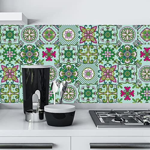 Fliesenaufkleber Bad 15x15 CM Mintgrüne Blumen 3D Selbstklebende Deko Wandaufkleber Fliesensticker für Küche und Badzimmer Vinyl Selbstklebend Wasserdichtküchenrückwand(10 Stück)