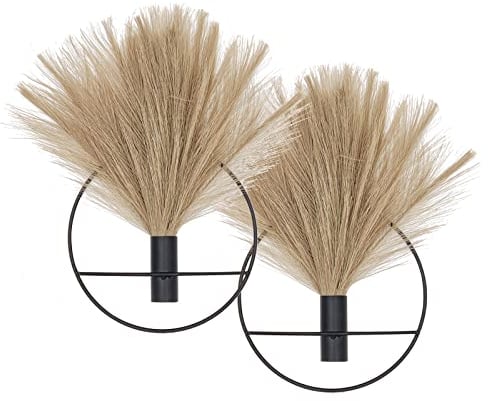 Pretty Jolly Wanddekoration, Wandvase aus Metall, Dekorationshalter, Wandmontage, künstliche Blumen, schwarze Wanddekoration, gefälschte Pampas, 2 Stück, Wandkunst künstliches Grün, Bauernhaus, Boho