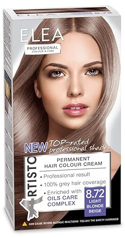 Elea professional Permanente Haarfarbe Artisto - № 8.72 hellblond beige 123ml |professionelles Ergebnis | 100 % Grauhaarabdeckung | Angereichert mit Pflegekomplexen aus Ölen